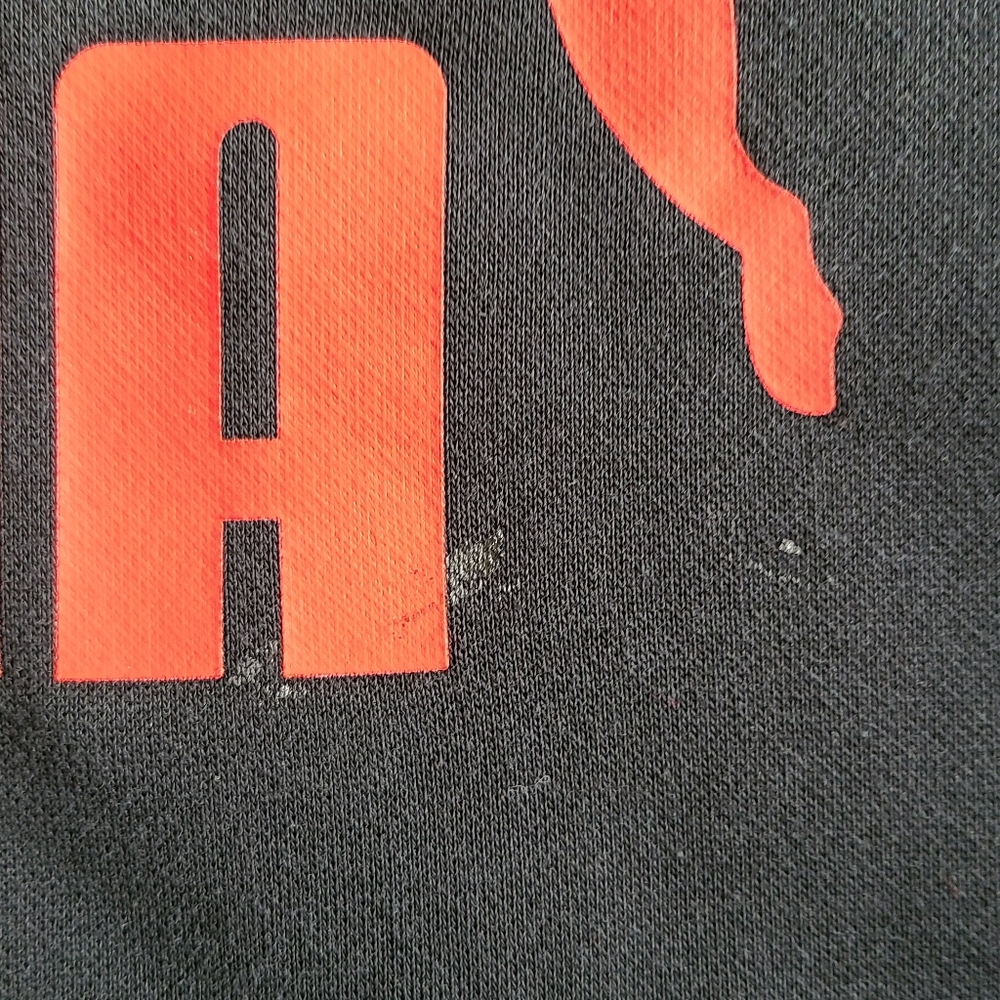 Puma Large Black Red Logo long sleeve hooded sweatshirt front pocket work - Picture 5 of 6